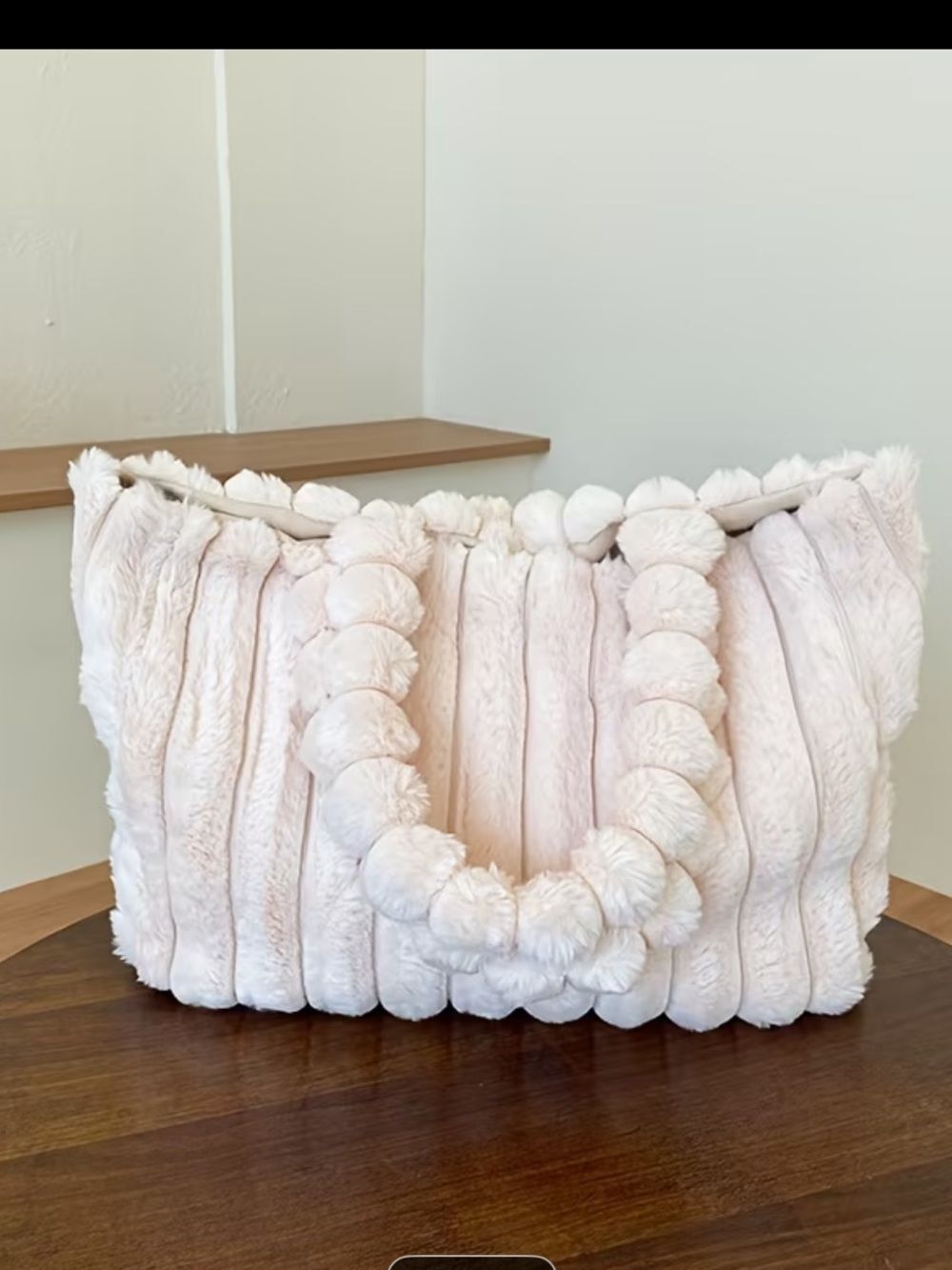 Plush Faux Fur Tote Bag in white- Soft Handle Carryall